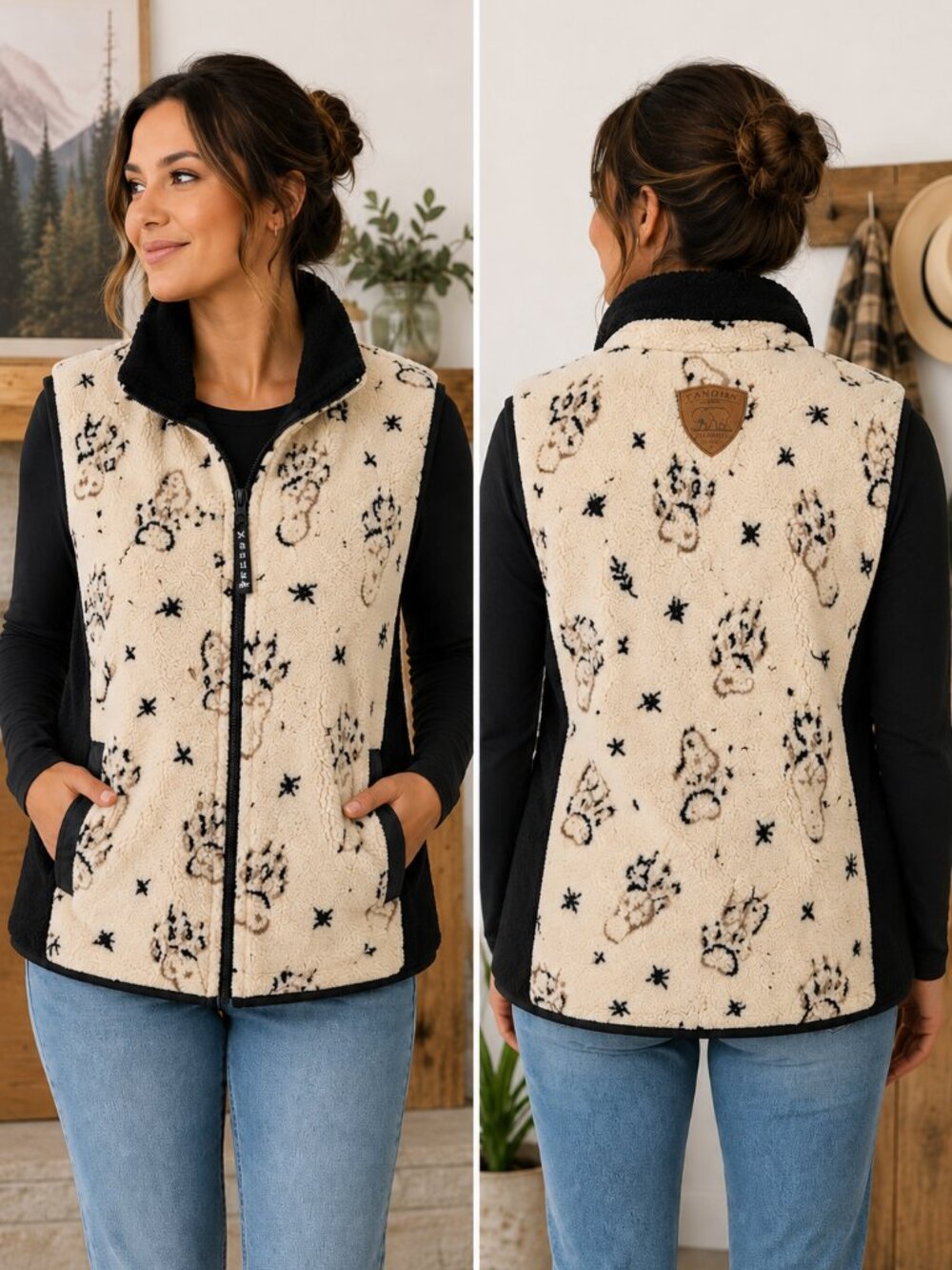 Nanuk Sherpa Fleece Vest Polar Bear Print Full Zip Women's XL No Size Tag